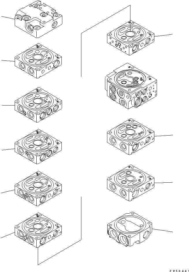 Komatsu parts book diagram for PC40MR-1 S/N 1001-UP: MAIN VALVE (8-VALVE) (1/20)(#5501-)