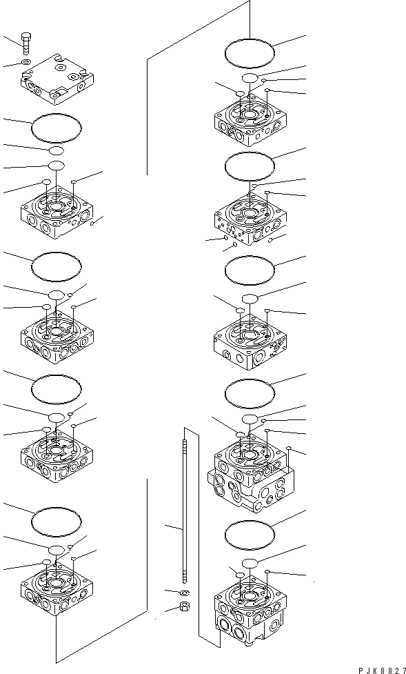 Komatsu parts book diagram for PC40MR-1 S/N 1001-UP: MAIN VALVE (8-VALVE) (2/17)(#1001-5500)