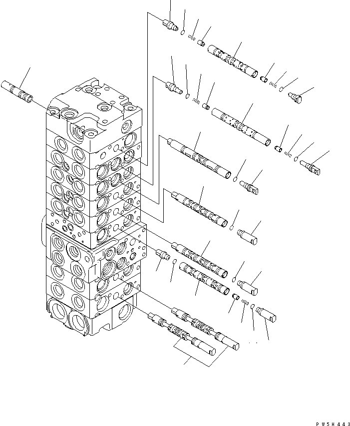 Komatsu parts book diagram for PC40MR-1 S/N 1001-UP: MAIN VALVE (8-VALVE) (3/20)(#5501-)