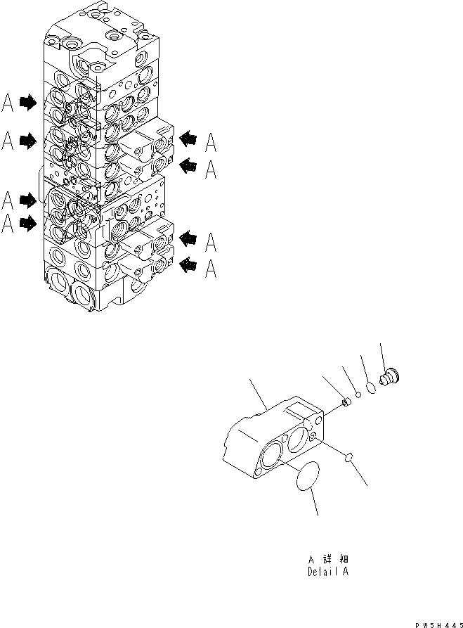 Komatsu parts book diagram for PC40MR-1 S/N 1001-UP: MAIN VALVE (8-VALVE) (5/20)(#5501-)