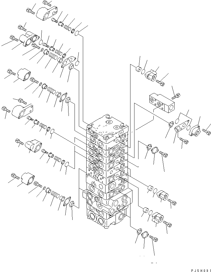 Komatsu parts book diagram for PC40MR-1 S/N 1001-UP: MAIN VALVE (8-VALVE) (6/17)(#1001-5500)