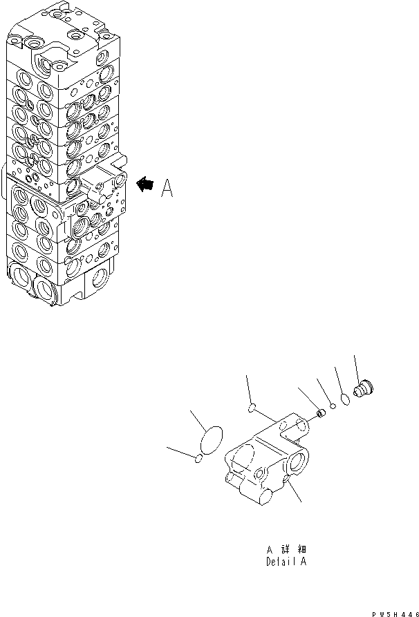 Komatsu parts book diagram for PC40MR-1 S/N 1001-UP: MAIN VALVE (8-VALVE) (6/20)(#5501-)