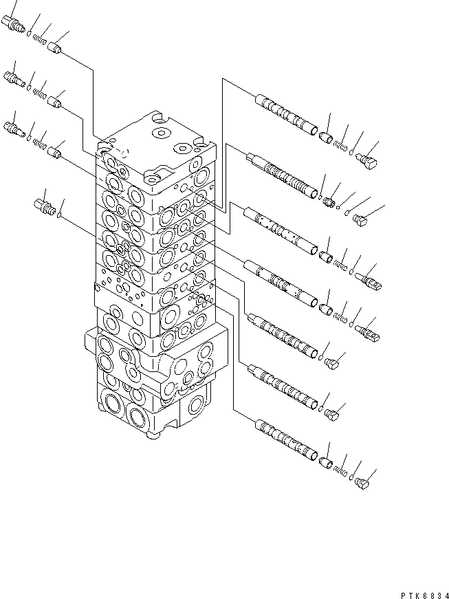 Komatsu parts book diagram for PC40MR-1 S/N 1001-UP: MAIN VALVE (8-VALVE) (7/17)(#1001-5500)