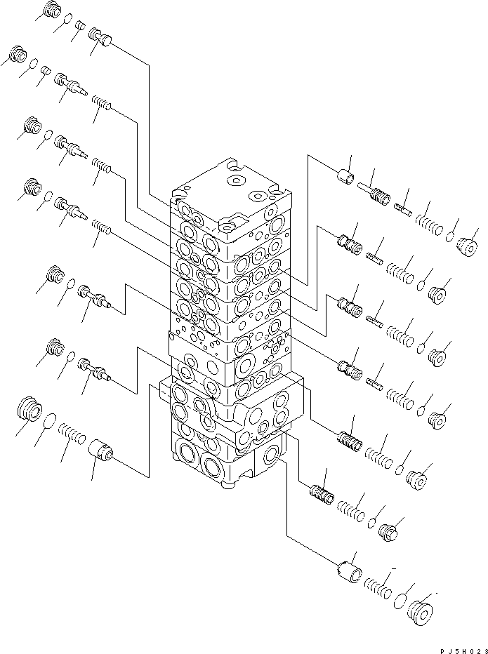 Komatsu parts book diagram for PC40MR-1 S/N 1001-UP: MAIN VALVE (8-VALVE) (8/17)(#1001-5500)