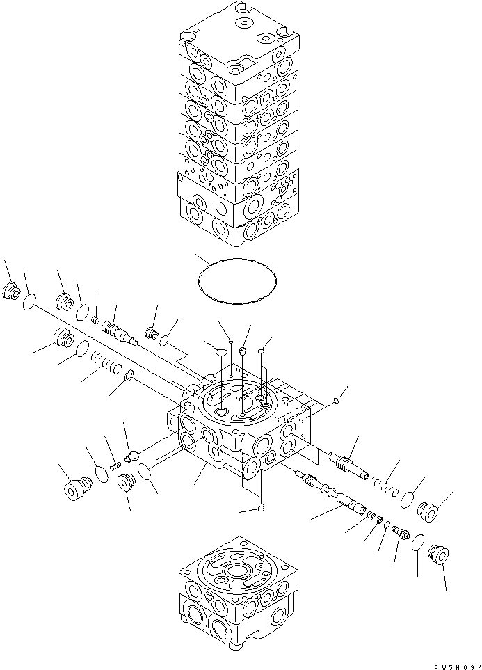 Komatsu parts book diagram for PC40MR-1 S/N 1001-UP: MAIN VALVE (8-VALVE) (15/17)(#1001-5500)