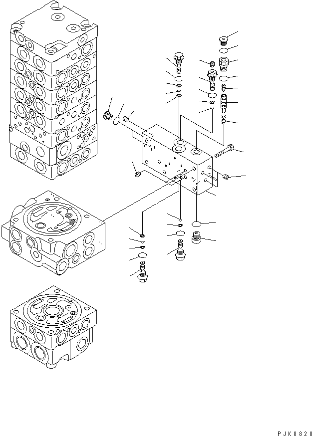 Komatsu parts book diagram for PC40MR-1 S/N 1001-UP: MAIN VALVE (8-VALVE) (16/17)(#1001-5500)