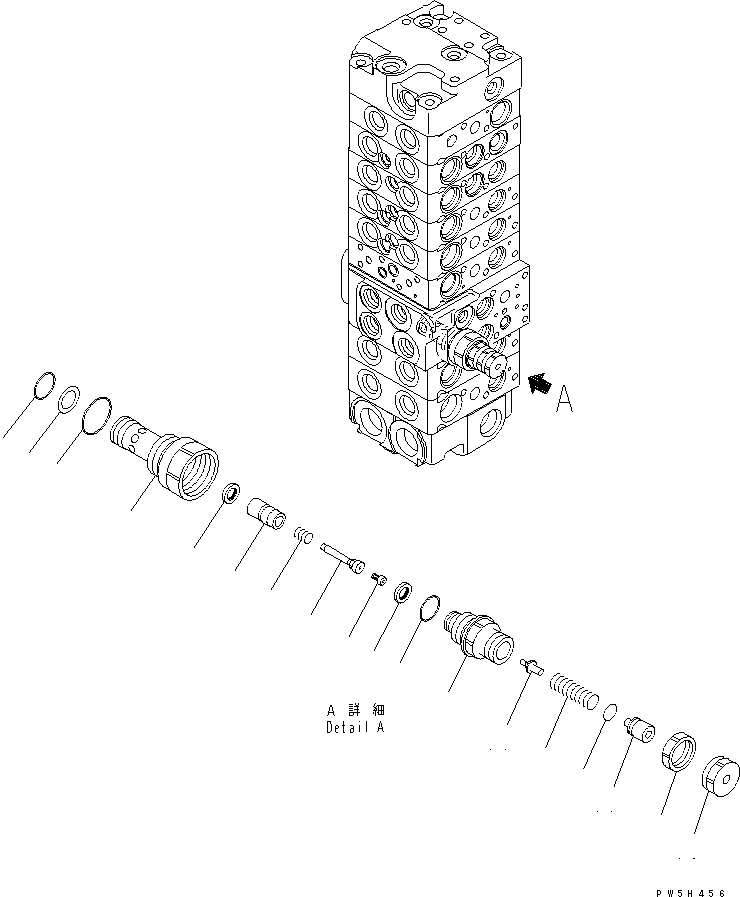 Komatsu parts book diagram for PC40MR-1 S/N 1001-UP: MAIN VALVE (8-VALVE) (16/20)(#5501-)