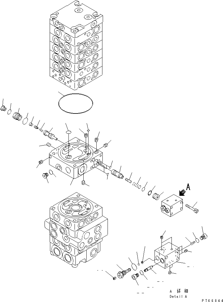 Komatsu parts book diagram for PC40MR-1 S/N 1001-UP: MAIN VALVE (8-VALVE) (17/17)(#1001-5500)