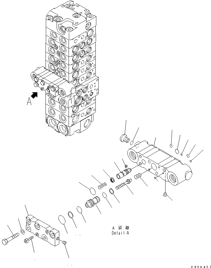 Komatsu parts book diagram for PC40MR-1 S/N 1001-UP: MAIN VALVE (8-VALVE) (17/20)(#5501-)