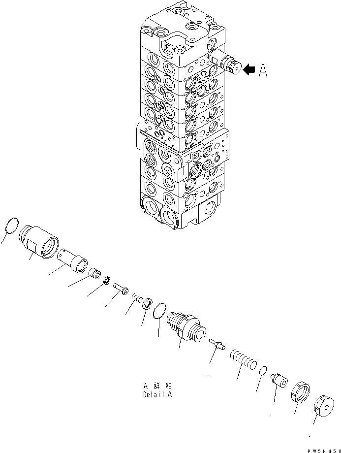 Komatsu parts book diagram for PC40MR-1 S/N 1001-UP: MAIN VALVE (8-VALVE) (18/20)(#5501-)