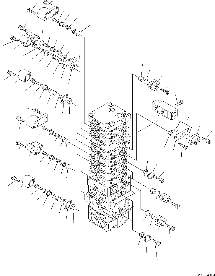 Komatsu parts book diagram for PC40MR-1 S/N 1001-UP: MAIN VALVE (10-VALVE) (6/21) (FOR ATTACHMENT)(#1001-5500)