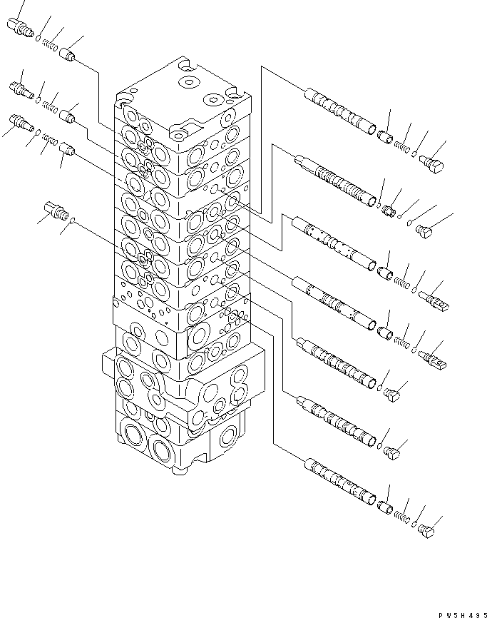 Komatsu parts book diagram for PC40MR-1 S/N 1001-UP: MAIN VALVE (10-VALVE) (7/21) (FOR ATTACHMENT)(#1001-5500)