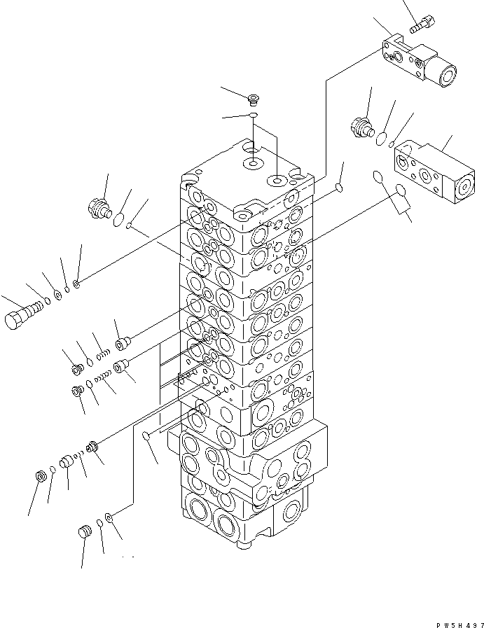 Komatsu parts book diagram for PC40MR-1 S/N 1001-UP: MAIN VALVE (10-VALVE) (9/21) (FOR ATTACHMENT)(#1001-5500)