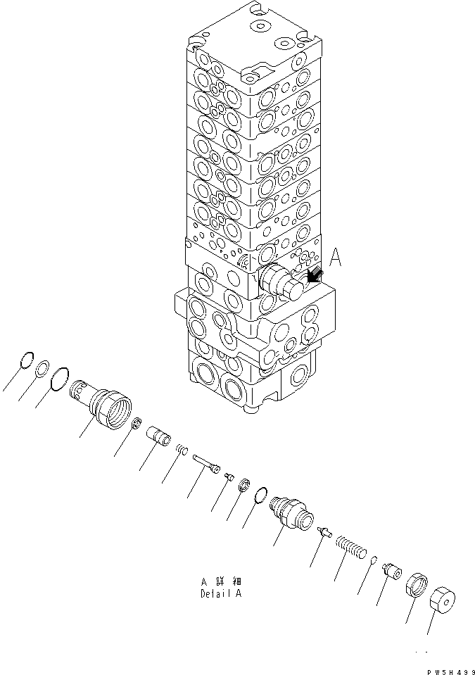 Komatsu parts book diagram for PC40MR-1 S/N 1001-UP: MAIN VALVE (10-VALVE) (11/21) (FOR ATTACHMENT)(#1001-5500)