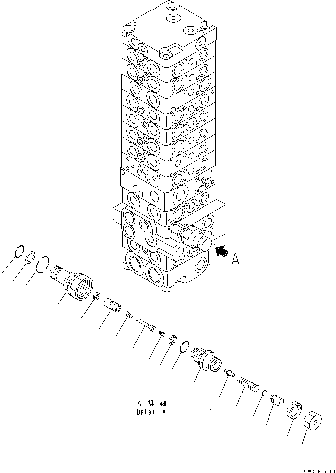 Komatsu parts book diagram for PC40MR-1 S/N 1001-UP: MAIN VALVE (10-VALVE) (12/21) (FOR ATTACHMENT)(#1001-5500)