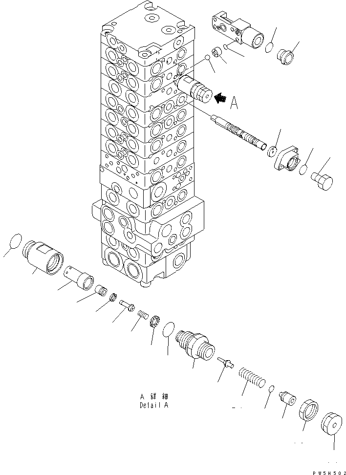Komatsu parts book diagram for PC40MR-1 S/N 1001-UP: MAIN VALVE (10-VALVE) (14/21) (FOR ATTACHMENT)(#1001-5500)