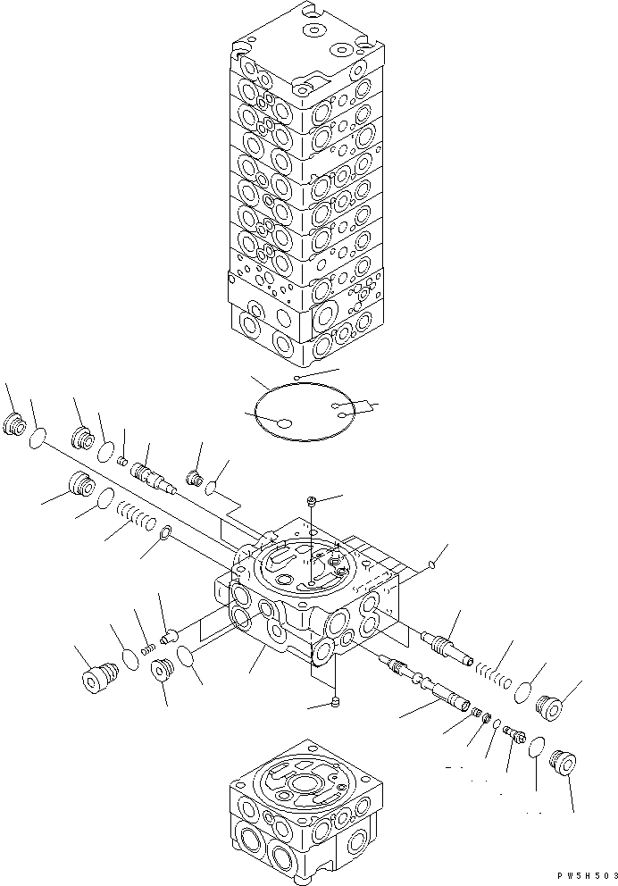 Komatsu parts book diagram for PC40MR-1 S/N 1001-UP: MAIN VALVE (10-VALVE) (15/21) (FOR ATTACHMENT)(#1001-5500)
