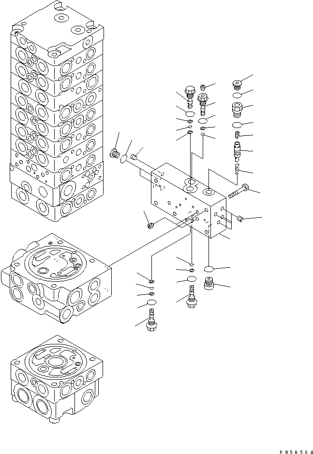 Komatsu parts book diagram for PC40MR-1 S/N 1001-UP: MAIN VALVE (10-VALVE) (16/21) (FOR ATTACHMENT)(#1001-5500)