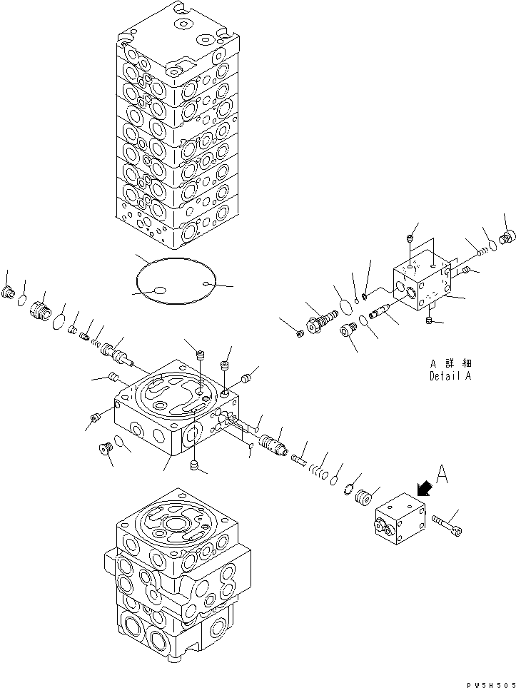 Komatsu parts book diagram for PC40MR-1 S/N 1001-UP: MAIN VALVE (10-VALVE) (17/21) (FOR ATTACHMENT)(#1001-5500)