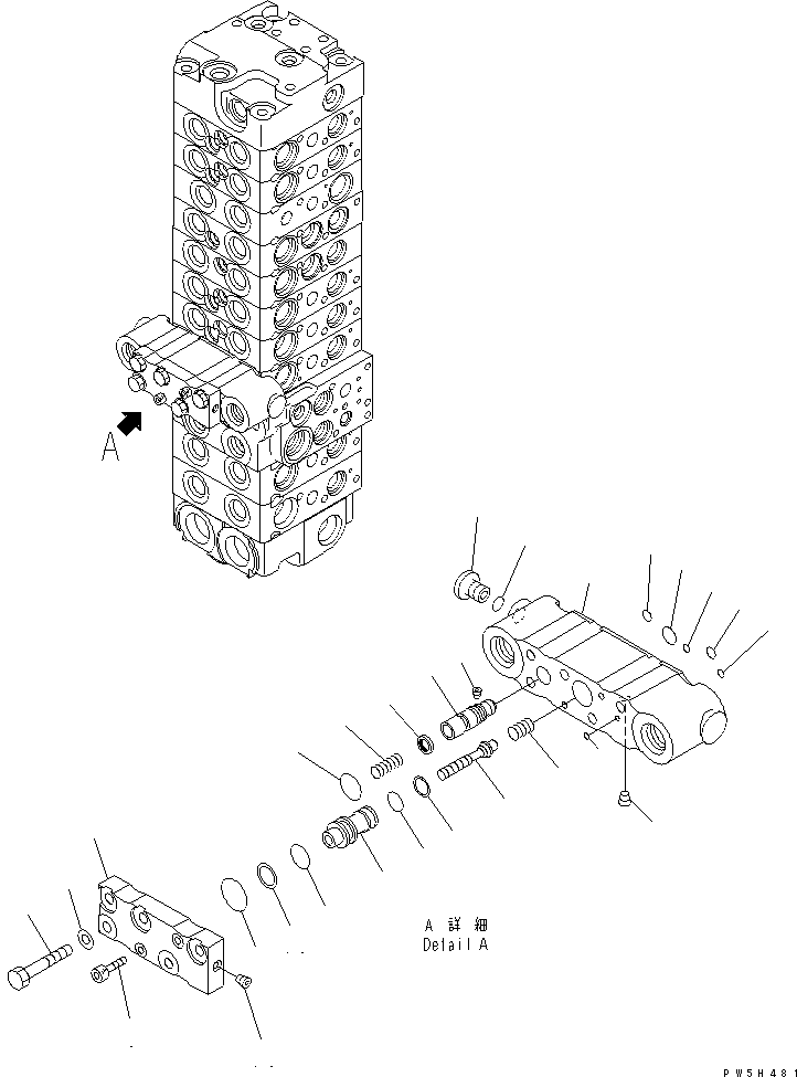 Komatsu parts book diagram for PC40MR-1 S/N 1001-UP: MAIN VALVE (10-VALVE) (17/24) (FOR ATTACHMENT)(#5501-)