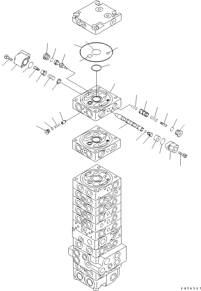 Komatsu parts book diagram for PC40MR-1 S/N 1001-UP: MAIN VALVE (10-VALVE) (20/21) (FOR ATTACHMENT)(#1001-5500)