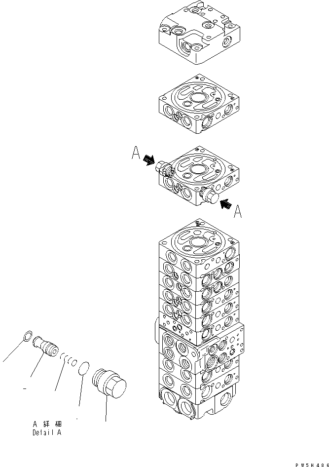 Komatsu parts book diagram for PC40MR-1 S/N 1001-UP: MAIN VALVE (10-VALVE) (22/24) (FOR ATTACHMENT)(#5501-)