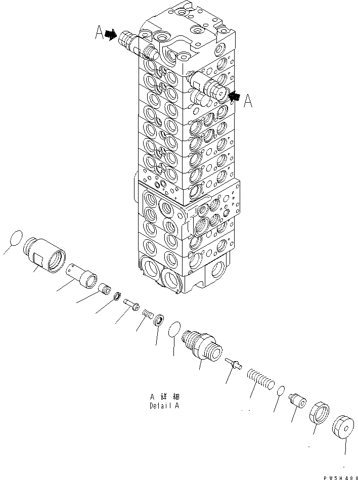 Komatsu parts book diagram for PC40MR-1 S/N 1001-UP: MAIN VALVE (10-VALVE) (24/24) (FOR ATTACHMENT)(#5501-)