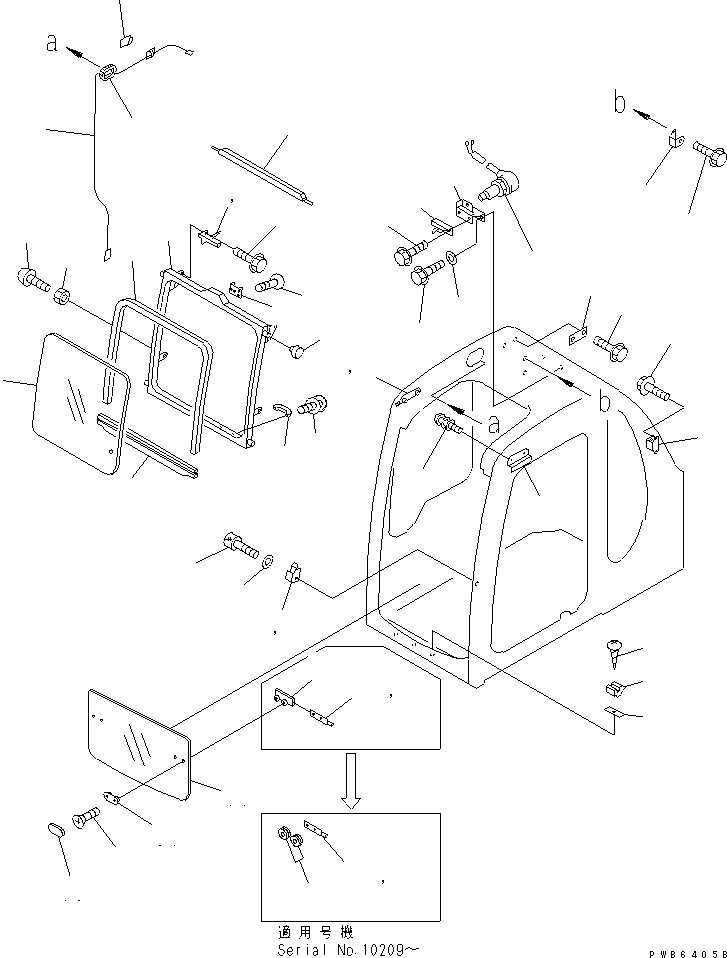 Komatsu parts book diagram for PC450LC-6 S/N 10001-UP: OPERATOR'S CAB (FRONT WINDOW) (FOR SEE THROUGH ROOF)(#10001-11999)