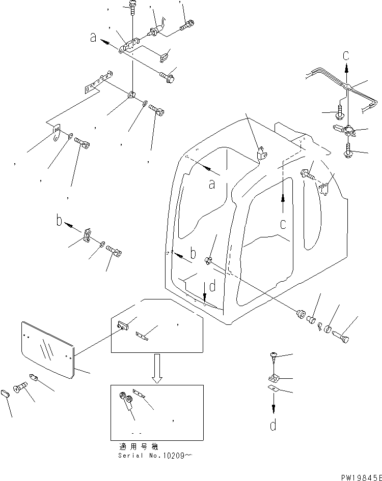 Komatsu parts book diagram for PC450LC-6 S/N 10001-UP: OPERATOR'S CAB (PULL UP WINDOW PARTS) (FOR POWER PULL UP WINDOW)(#10001-11999)