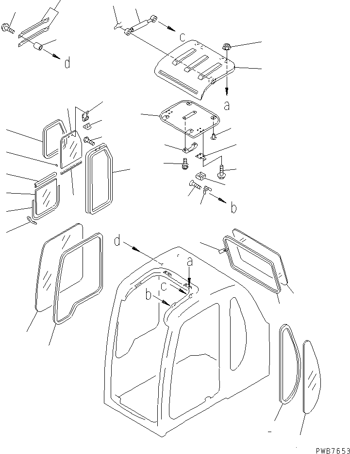 Komatsu parts book diagram for PC450LC-6 S/N 10001-UP: OPERATOR'S CAB (WINDOW AND ROOF VENTILATOR)(#12001-)