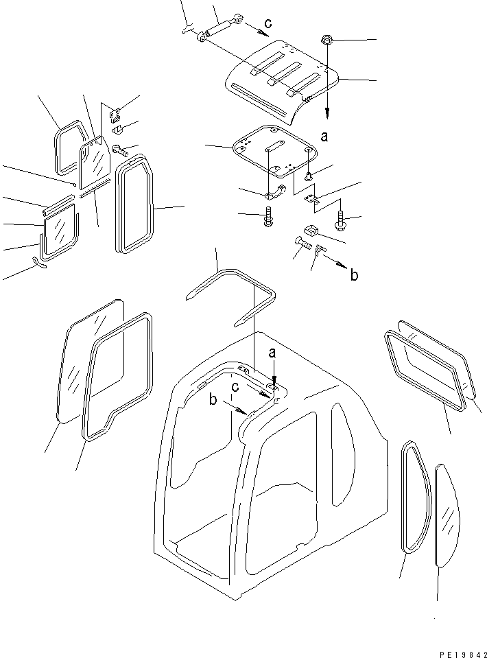 Komatsu parts book diagram for PC450LC-6 S/N 10001-UP: OPERATOR'S CAB (WINDOW AND ROOF VENTILATOR) (FOR POWER PULL UP WINDOW)(#10001-11999)
