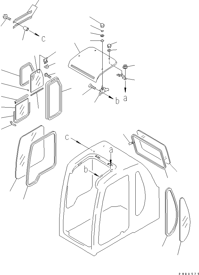 Komatsu parts book diagram for PC450LC-6 S/N 10001-UP: OPERATOR'S CAB (WINDOW AND ROOF VENTILATOR) (WITH SEE THROUGH ROOF)(#12001-)