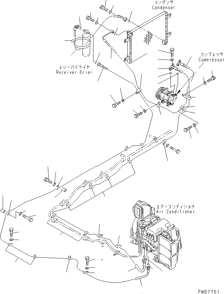 Komatsu parts book diagram for PC450LC-6 S/N 10001-UP: AIR CONDITIONER (COOLING LINES)(#12001-)