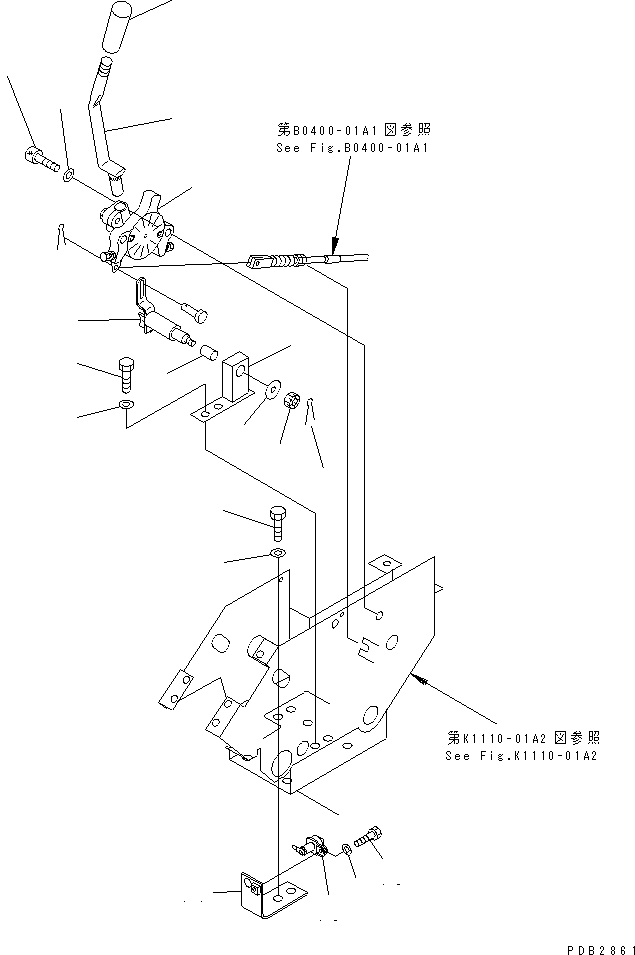 Komatsu parts book diagram for PC450LC-6 S/N 10001-UP: FLOOR FRAME (RIGHT STAND) (FUEL CONTROL LEVER)(#10209-11999)