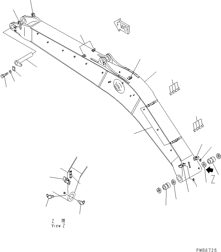 Komatsu parts book diagram for PC450LC-6 S/N 10001-UP: BOOM (HEAVY DUTY) (BOOM AND TOP PIN) (WITH AUTO GREASING)