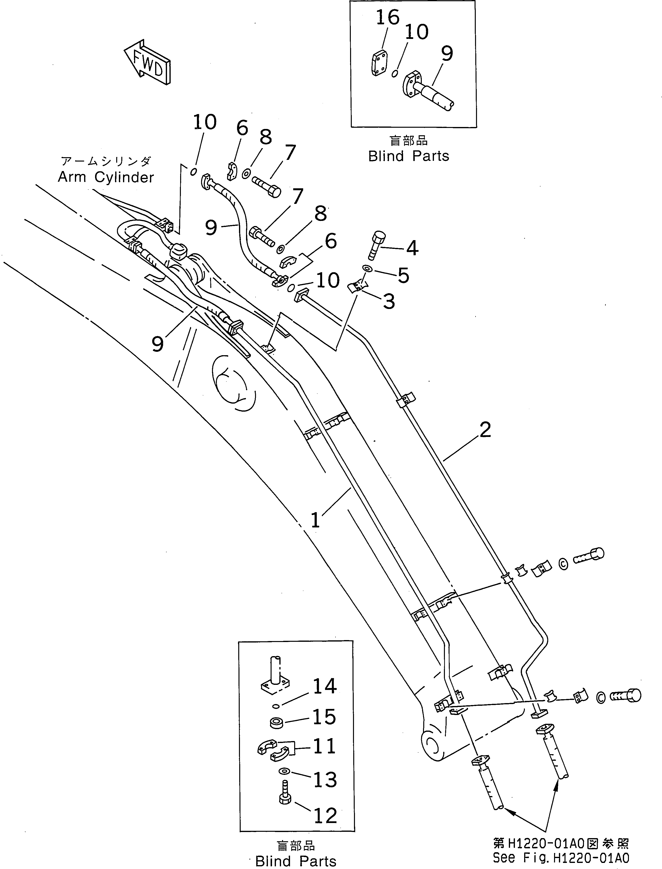 Komatsu parts book diagram for PC450LC-6 S/N 10001-UP: BOOM (ARM CYLINDER LINE)