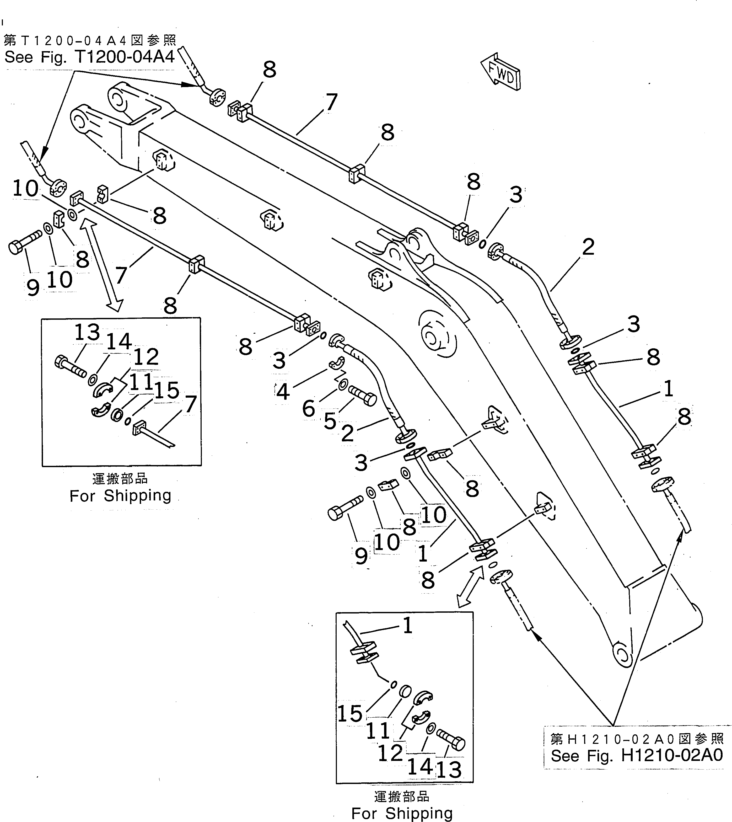 Komatsu parts book diagram for PC450LC-6 S/N 10001-UP: BOOM (ADDITIONAL PIPING)