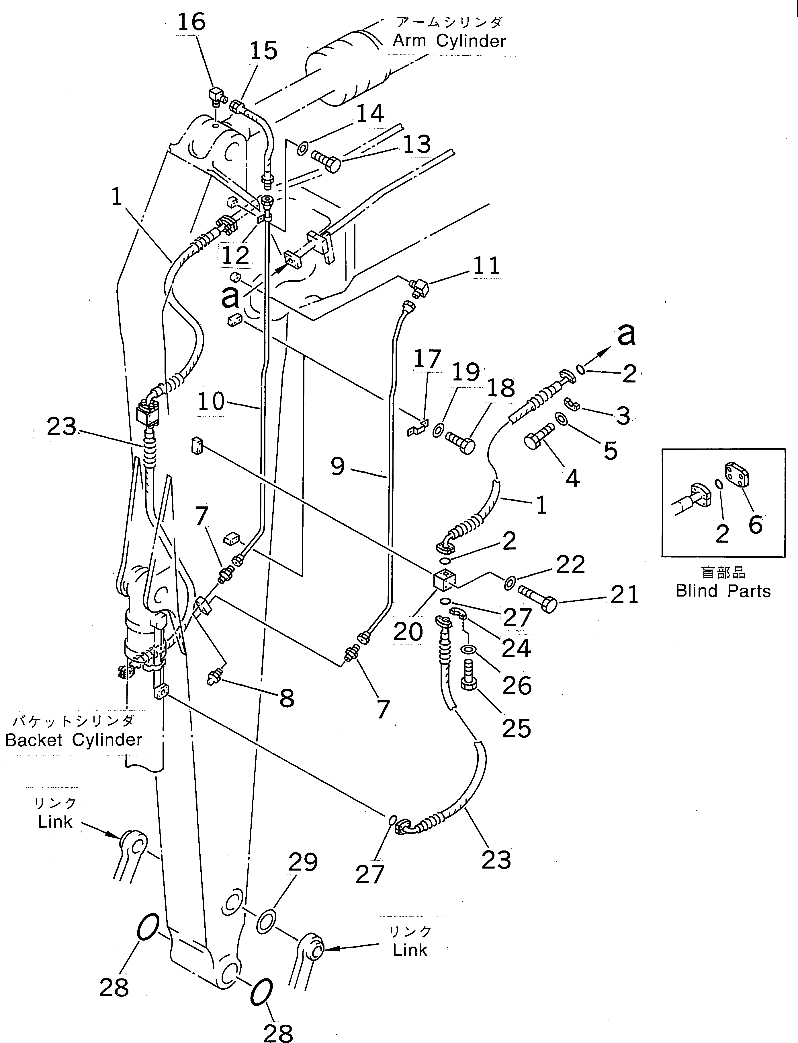 Komatsu parts book diagram for PC450LC-6 S/N 10001-UP: ARM (4.8M) (BUCKET CYLINDER HOSE AND SPACER)(#12144-)