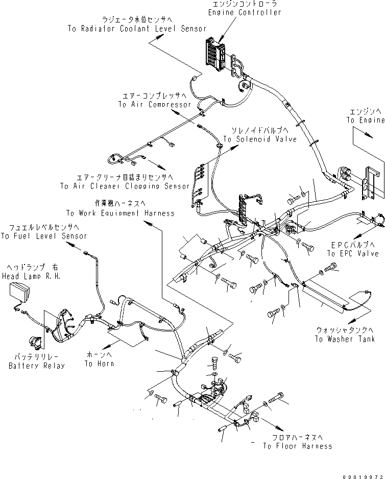 Komatsu parts book diagram for PC450LC-7K S/N K40001-UP: WIRING (MAIN HARNESS) (HARNESS AND CLIP)