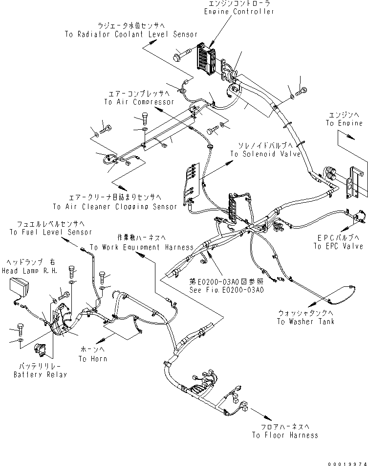 Komatsu parts book diagram for PC450LC-7K S/N K40001-UP: WIRING (MAIN HARNESS) (CLIP) (2/2)