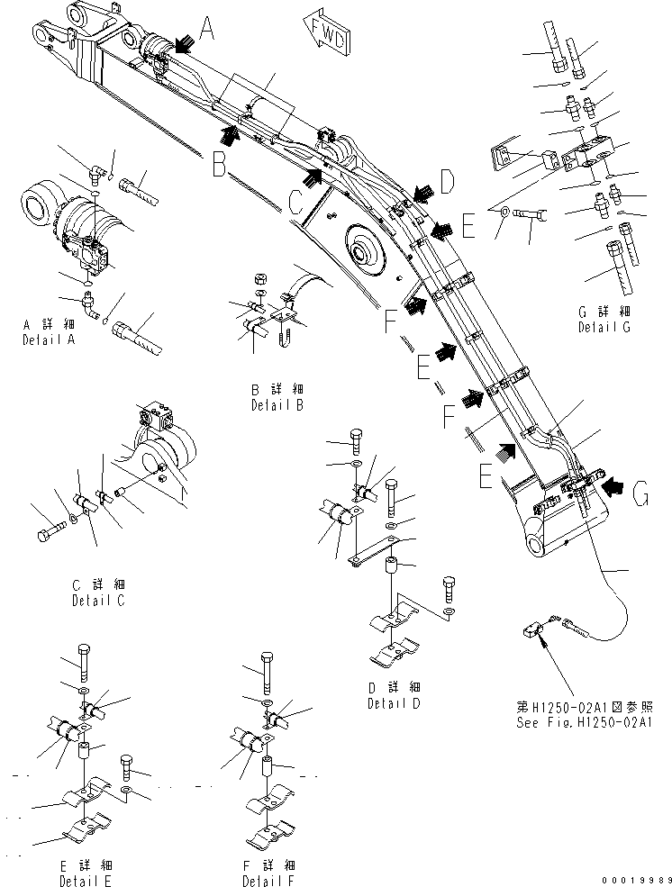 Komatsu parts book diagram for PC450LC-7K S/N K40001-UP: BUSRT VALVE LINE (BOOM AND ARM) (ARM CYLINDER SIDE)