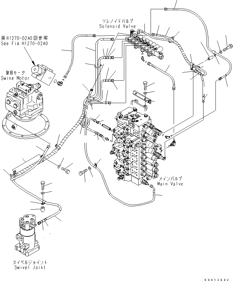 Komatsu parts book diagram for PC450LC-7K S/N K40001-UP: SOLENOID VALVE (HOSE AND BRACKET) (1 ATT)