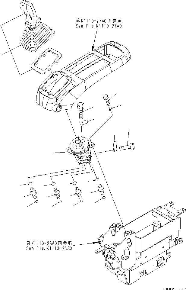 Komatsu parts book diagram for PC450LC-7K S/N K40001-UP: FLOOR FRAME (OPERATOR'S CAB) (LEVER AND VALVE) (L.H.)