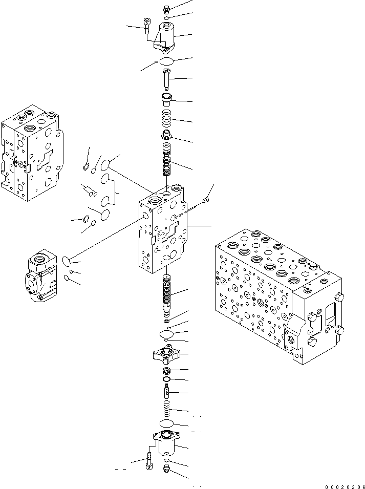 Komatsu parts book diagram for PC450LC-7K S/N K40001-UP: MAIN VALVE (2-ACTUATOR) (16/22)