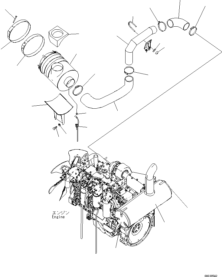Komatsu parts book diagram for PC450LCHD-8 S/N K50001-UP: AIR CLEANER CONNECTION (WITH FUEL SELF SUPPLY PUMP)