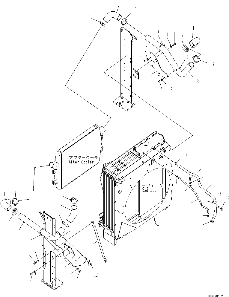 Komatsu parts book diagram for PC450LCHD-8 S/N K50001-UP: COOLING (AFTER COOLER PIPING) (#K50001-K50349)