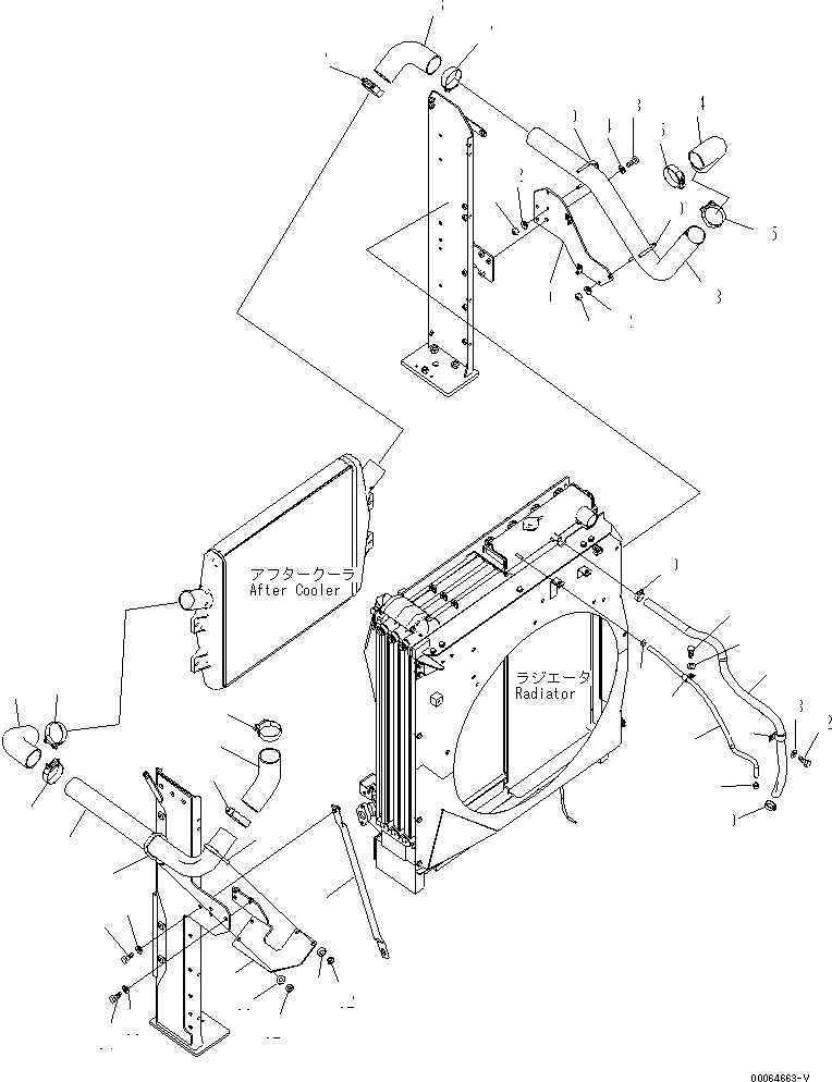 Komatsu parts book diagram for PC450LCHD-8 S/N K50001-UP: COOLING (AFTER COOLER PIPING) (#K50350-)