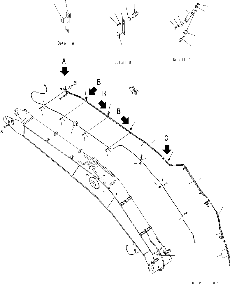 Komatsu parts book diagram for PC450LCHD-8 S/N K50001-UP: 1-PIECE BOOM AUTO GREASE PARTS 2/2 (FOR 6.7M BOOM) (#K50350-)
