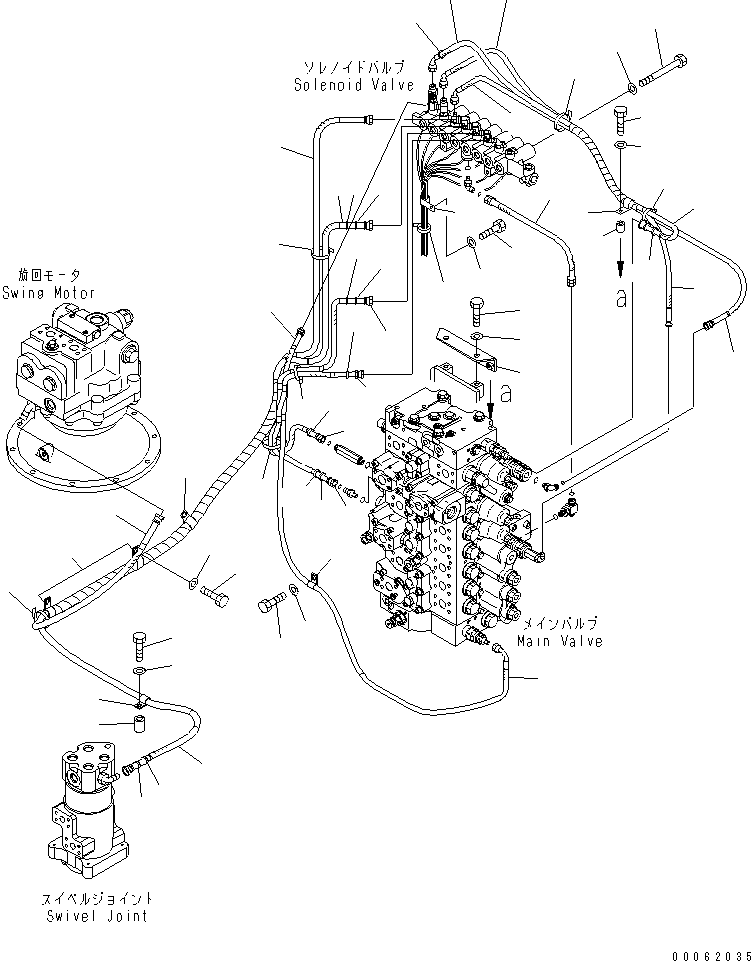 Komatsu parts book diagram for PC450LCHD-8 S/N K50001-UP: SOLENOID VALVE (HOSE AND BRACKET) (1 ACTUATOR)