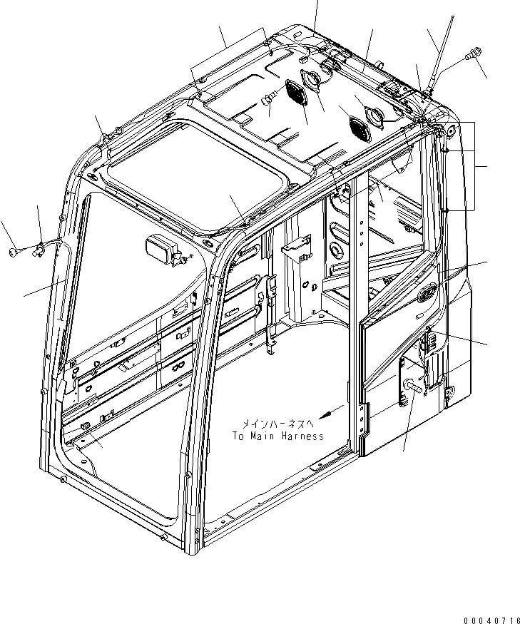 Komatsu parts book diagram for PC450LCHD-8 S/N K50001-UP: OPERATORґS CAB (SPEAKER AND WINDOW WASHER HOSE)